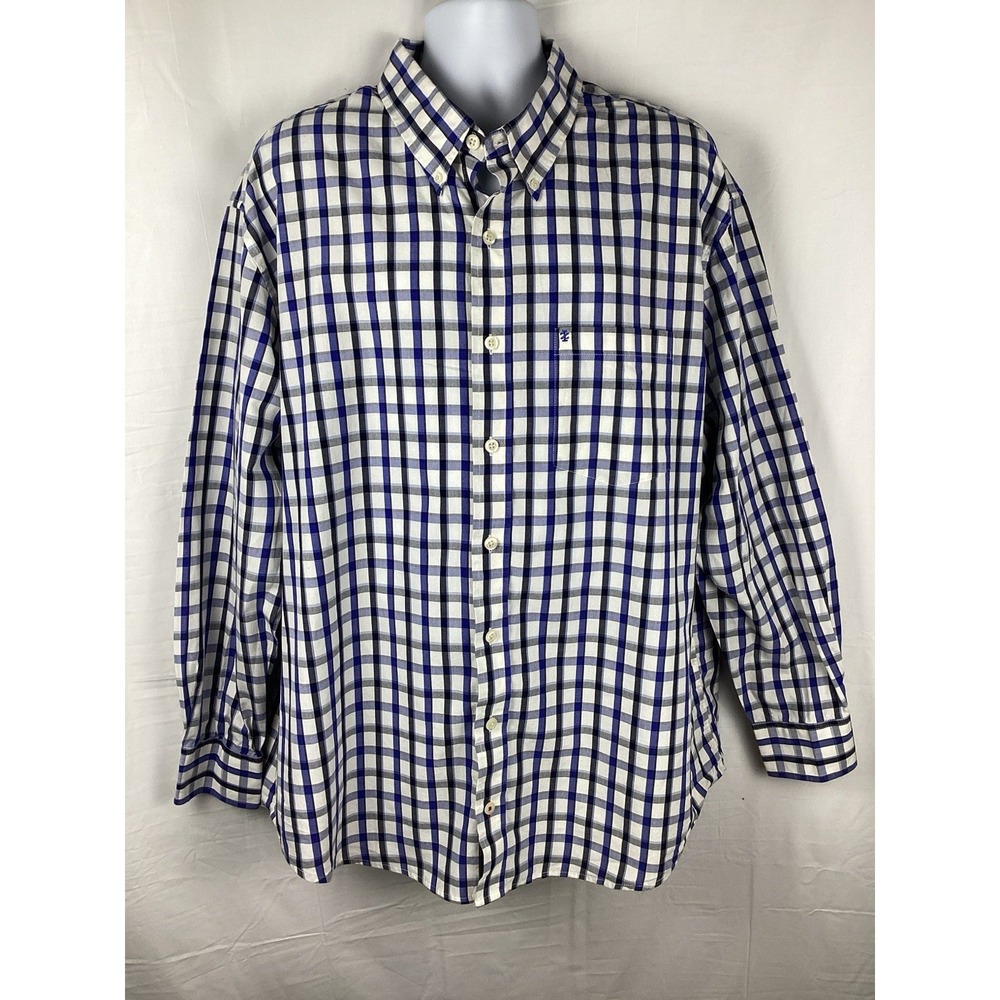 Izod Men's Size 2XL Plaid Button Down Light Weight Poplin Shirt Long Sleeve